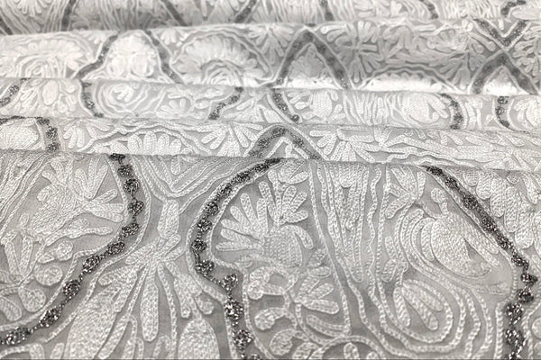 Kashmiri Self Jamawar Paisley Embroidery Running Fabric