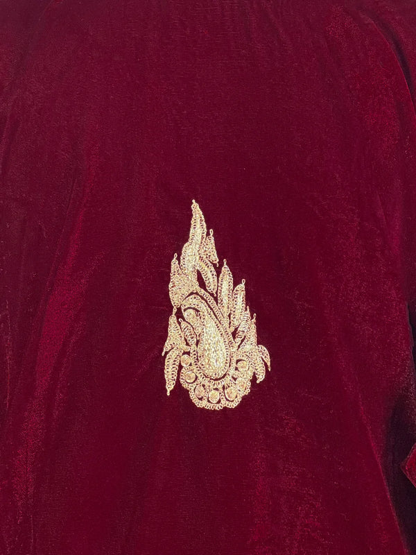 Maroon Velvet Phiran with Tilla Embroidery