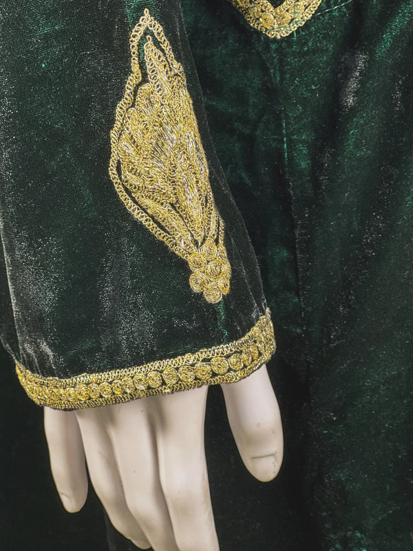 Bottle Green Velvet Phiran with Tilla Embroidery