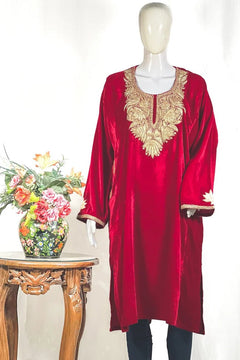 Red Velvet Phiran with Tilla Embroidery