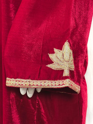 Red Velvet Phiran with Tilla Embroidery