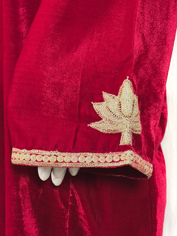 Red Velvet Phiran with Tilla Embroidery