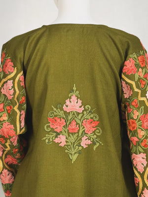 Woollen Kashmiri Jaal Pattern Phiran with Aari and Tilla Embroidery