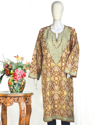 Woollen Kashmiri Phiran with Aari and Tilla Jaal Embroidery