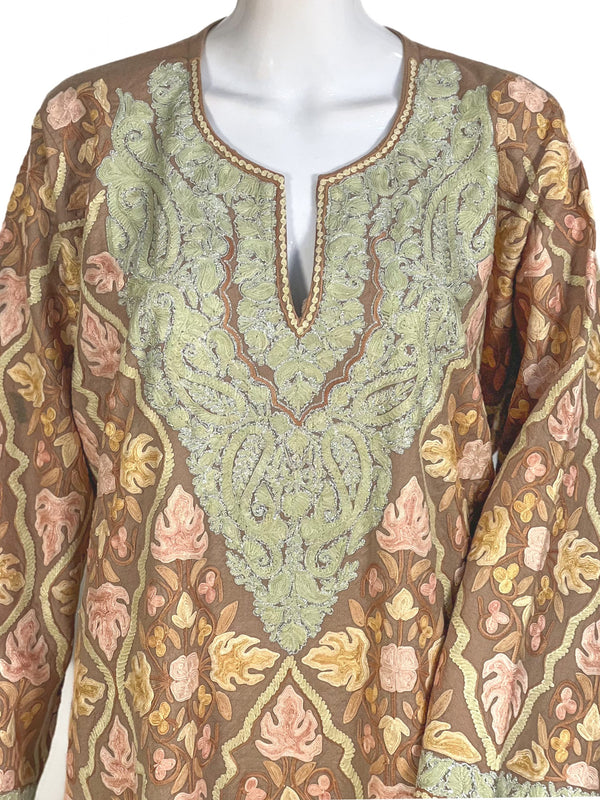 Woollen Kashmiri Phiran with Aari and Tilla Jaal Embroidery