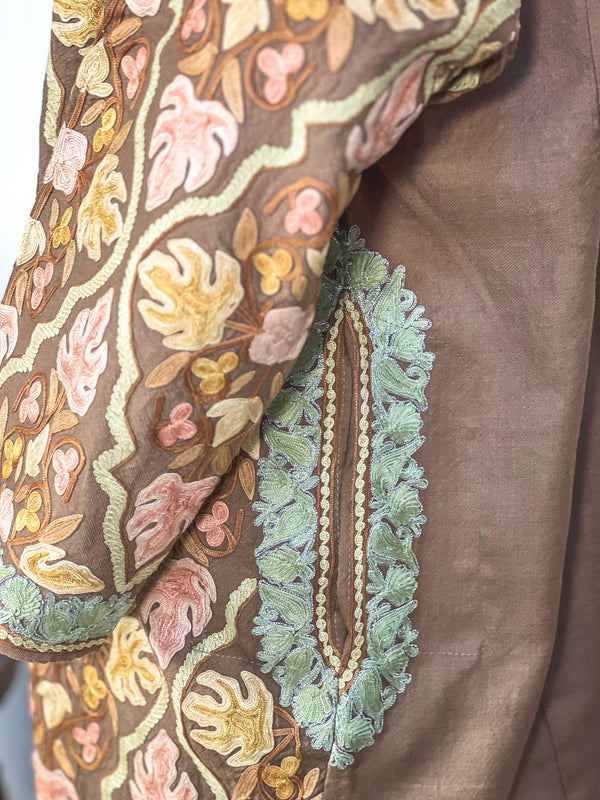 Woollen Kashmiri Phiran with Aari and Tilla Jaal Embroidery