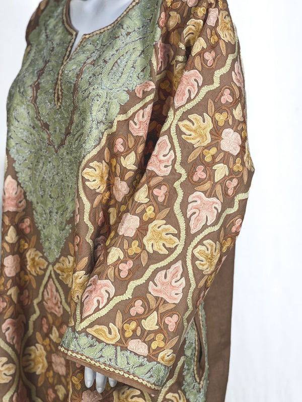 Woollen Kashmiri Phiran with Aari and Tilla Jaal Embroidery