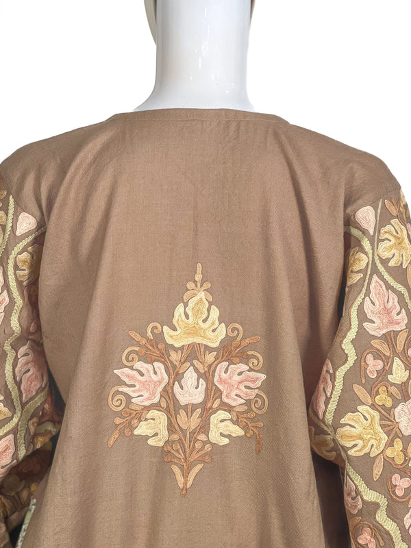 Woollen Kashmiri Phiran with Aari and Tilla Jaal Embroidery