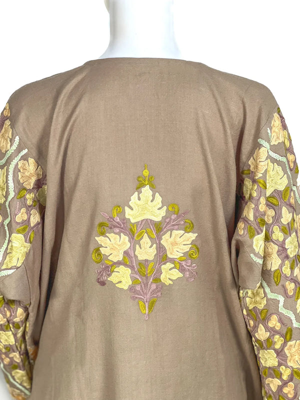 Woollen Kashmiri Jaal Pattern Phiran with Aari and Tilla Embroidery