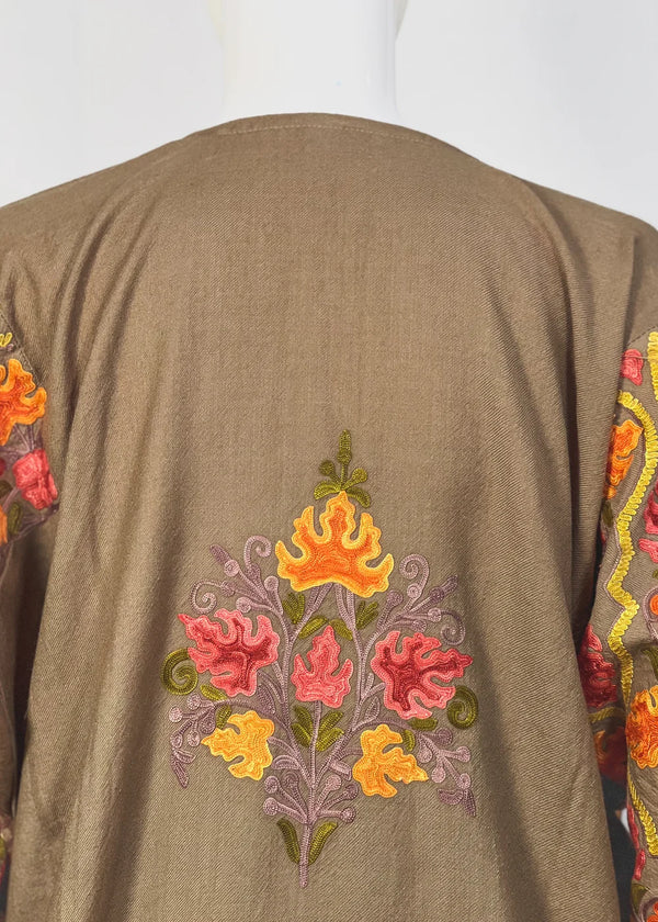 Woollen Kashmiri Jaal Pattern Phiran with Aari and Tilla Embroidery