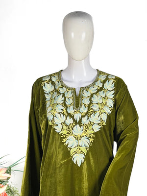 Velvet Phiran with Kashmiri Aari Embroidery