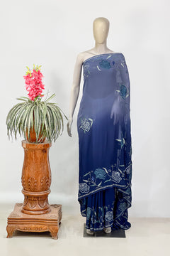 Sari de mujer Georgette Ombre sombreado con bordado Kashmiri Aari