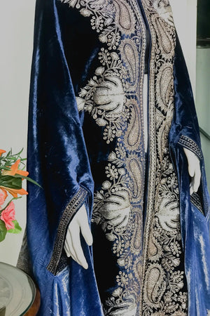 Antique Ambi Embroidered Ombre Blue Gloss Velvet Cape side view