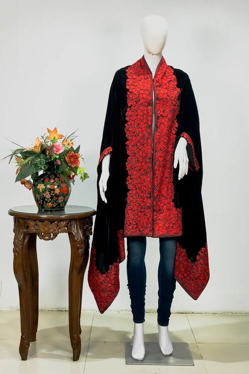Black Velvet Cape with Red Thread Work