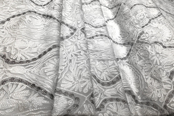Kashmiri Self Jamawar Paisley Embroidery Running Fabric