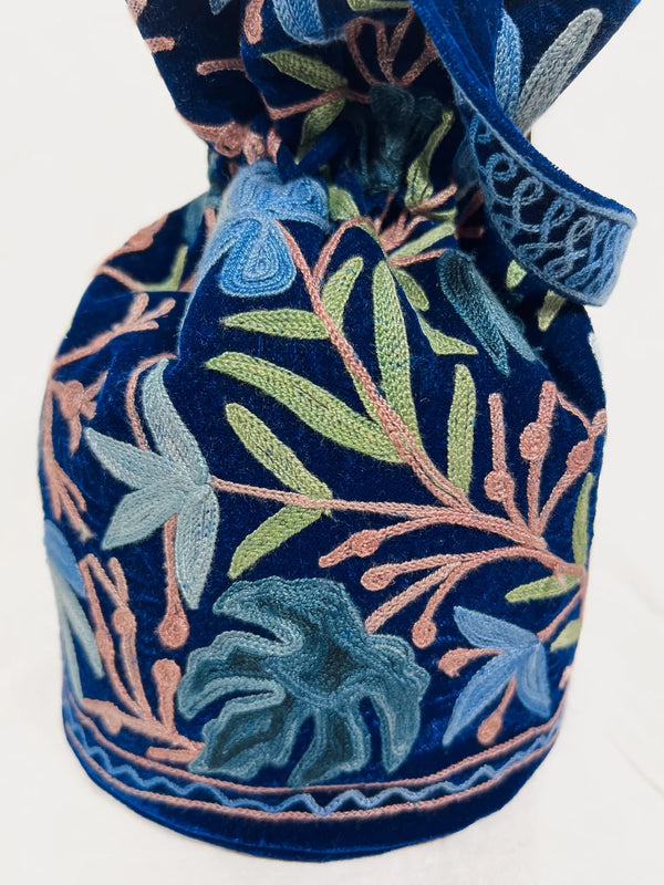 Peacock Blue Aari Jaal Embroidered Potli Bag