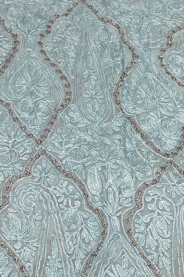 Kashmiri Self Jamawar Paisley Embroidery Running Fabric