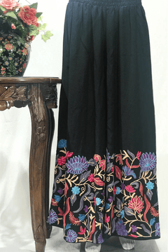 Black Women Sharara Pants with Kashmiri Aari Embroidery
