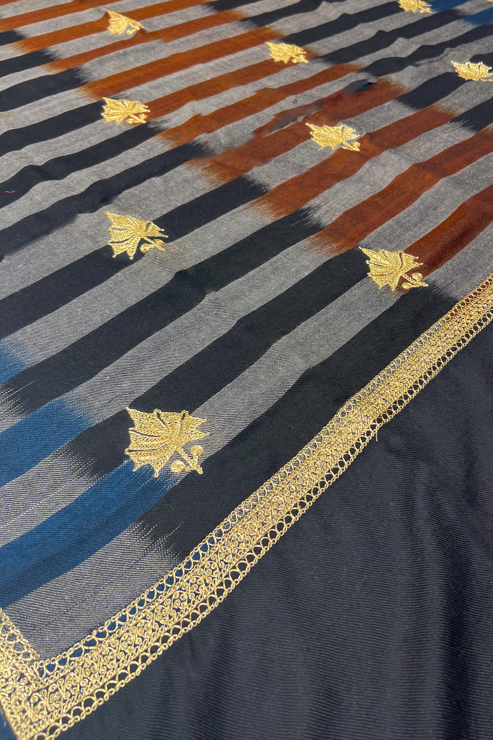 Stripe Pashmina Shawl with Tilla Embrodiery