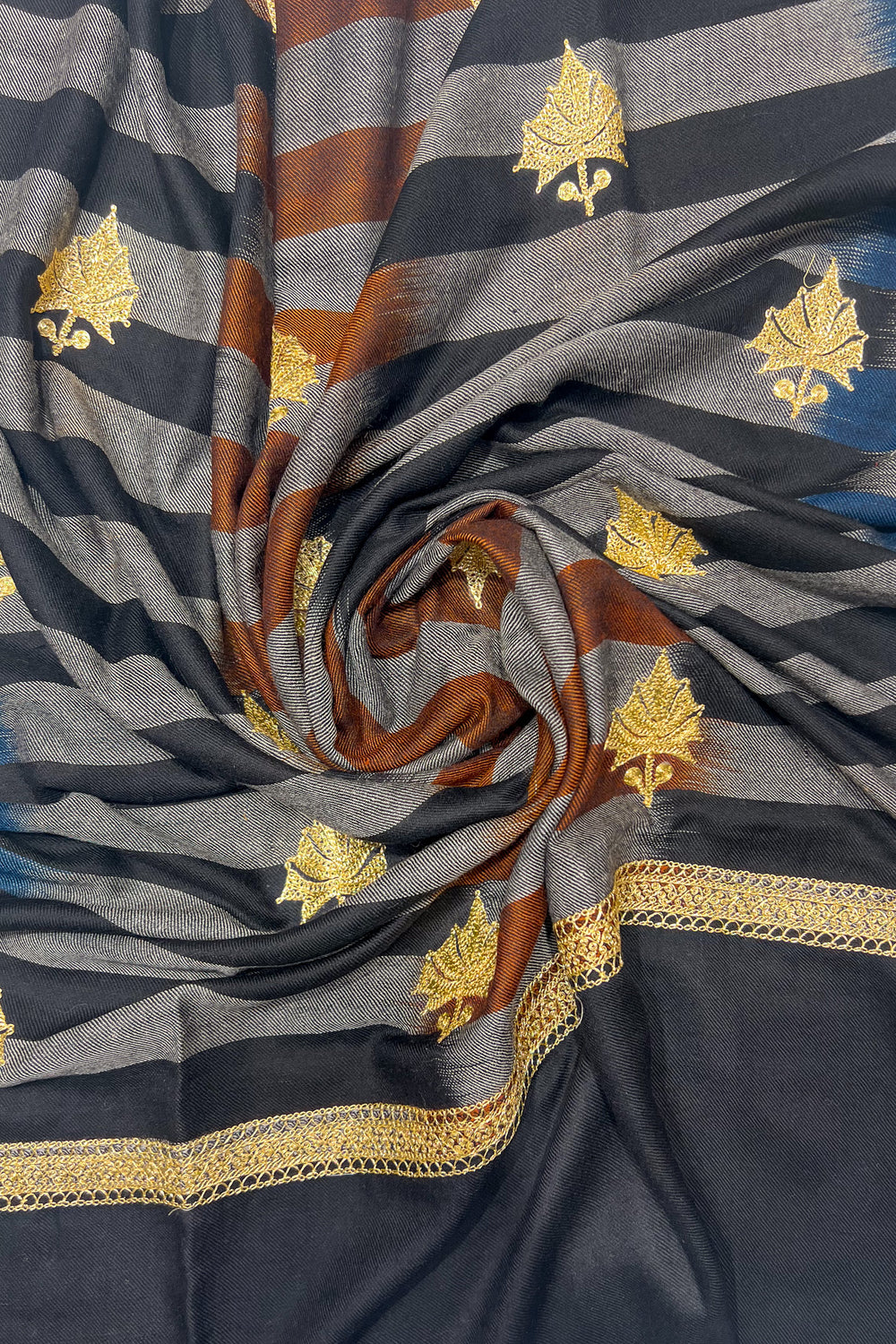 Stripe Pashmina Shawl with Tilla Embrodiery