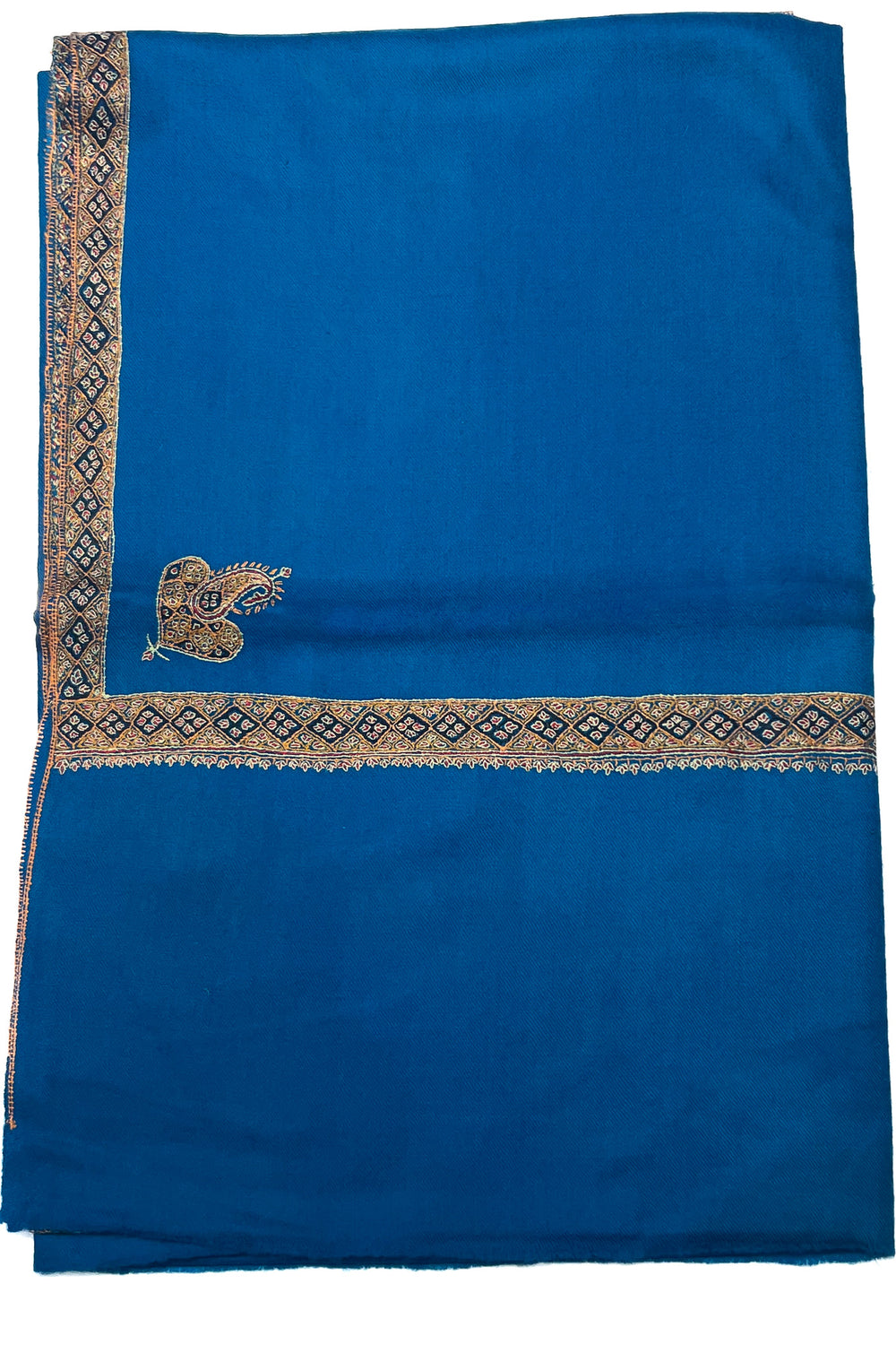 Turquoise Sozni Border Pashmina Shawl