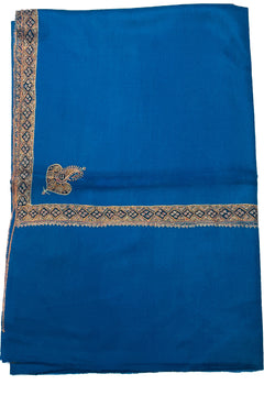 Turquoise Sozni Border Pashmina Shawl