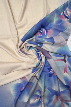 Orchid Bloom Hand-Painted Pure Pashmina Stole