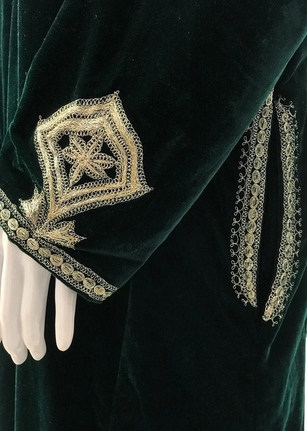 Green Velvet Phiran with Dull Gold Zari Work