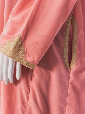 Pink Velvet Phiran with Golden Zari Work