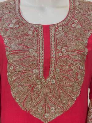 Pink Woollen Phiran with Silver Oxidised Tilla Work Front