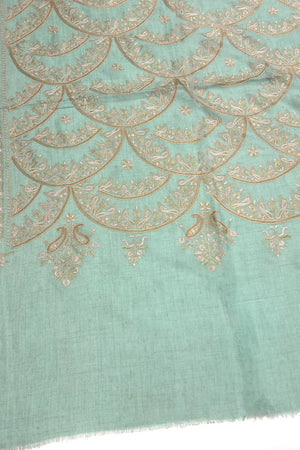 Mint Green Pure Pashmina Sozni Jamawar Shawl