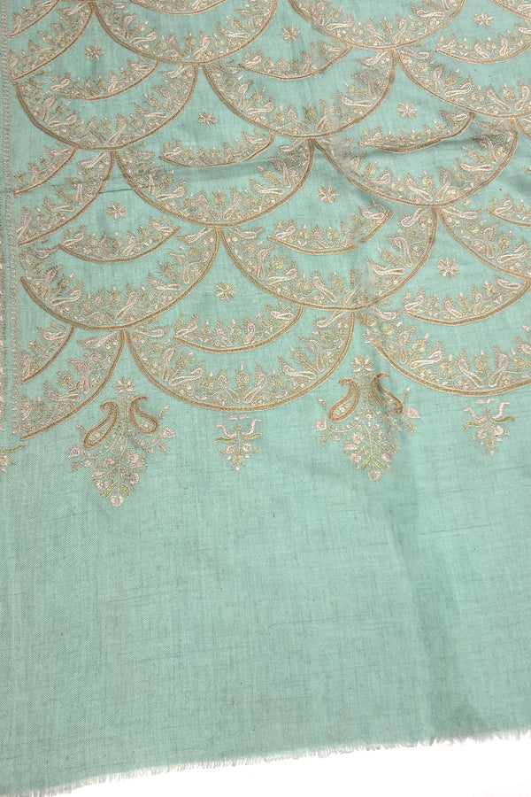 Mint Green Pure Pashmina Sozni Jamawar Shawl
