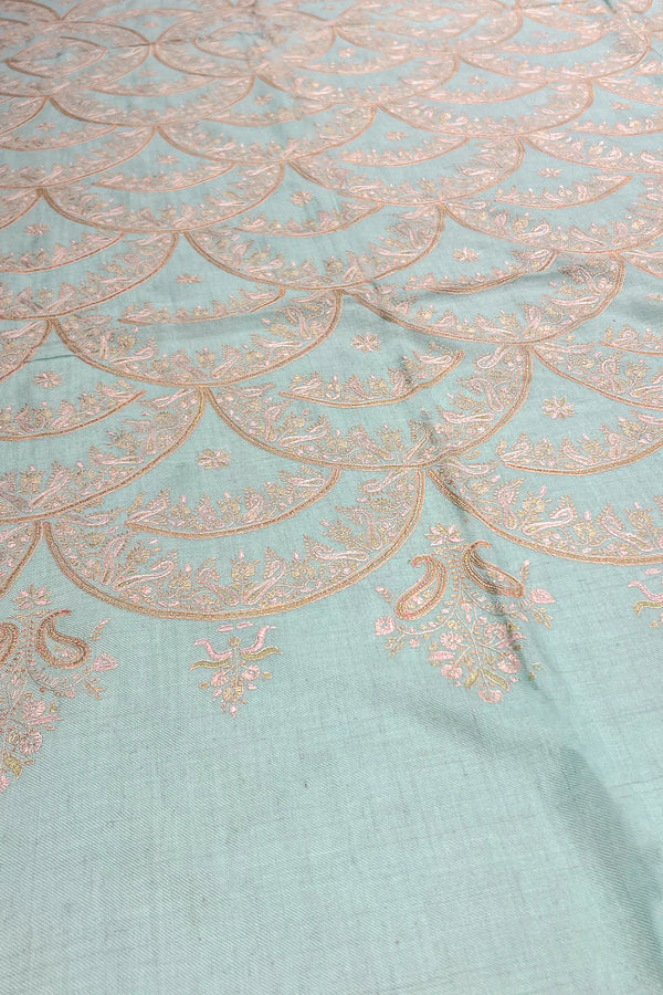 Mint Green Pure Pashmina Sozni Jamawar Shawl