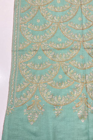 Mint Green Pure Pashmina Sozni Jamawar Shawl
