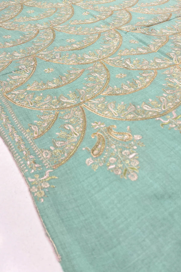 Mint Green Pure Pashmina Sozni Jamawar Shawl
