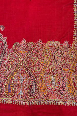 Zulfat Red Pashmina Shawl – Sozni & Tilla Embroidered