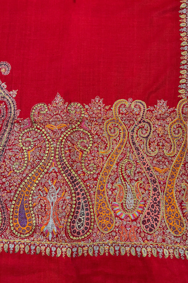 Zulfat Red Pashmina Shawl – Sozni & Tilla Embroidered