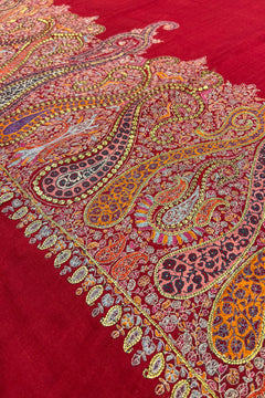 Zulfat Red Pashmina Shawl – Sozni & Tilla Embroidered