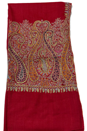 Zulfat Red Pashmina Shawl – Sozni & Tilla Embroidered
