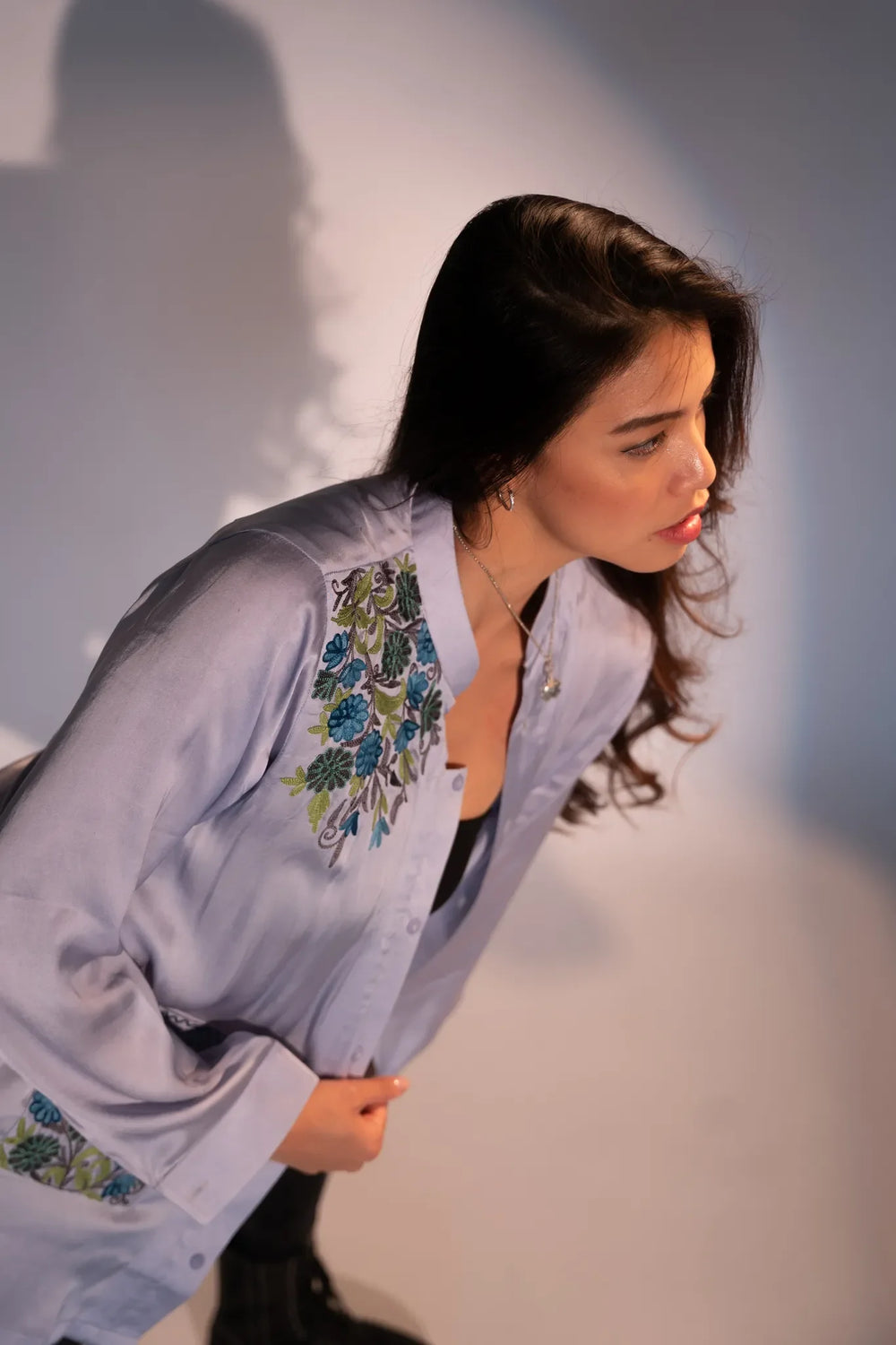 Satin Thread Double-Pocket Blouse