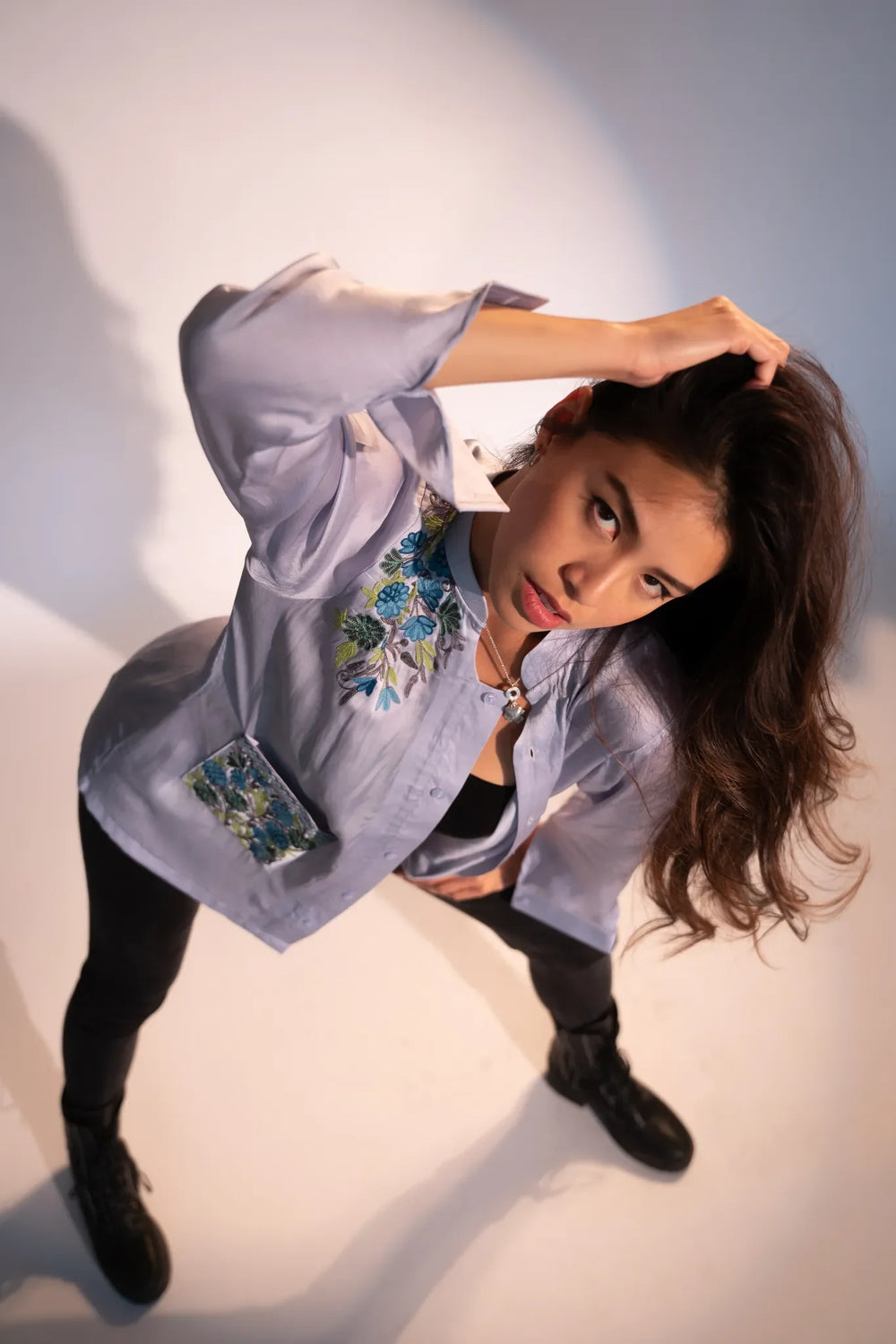 Satin Thread Double-Pocket Blouse