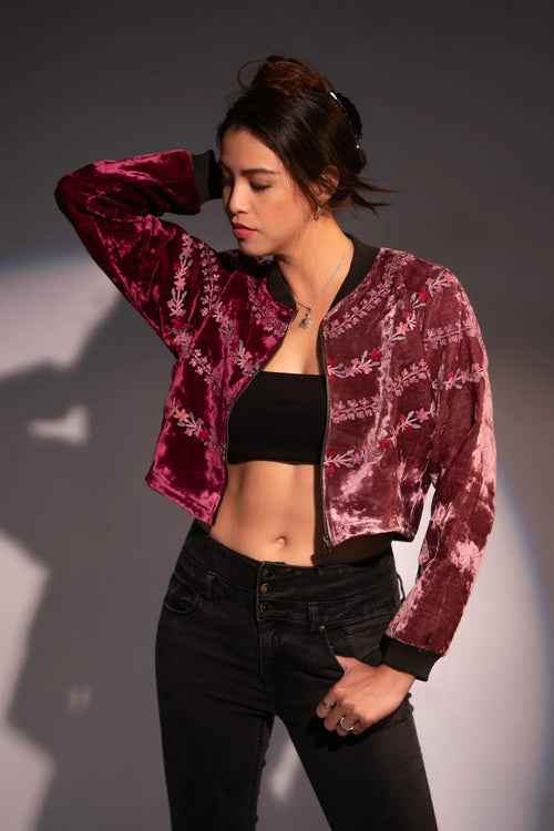 Tyrian Vine Crop Bomber Jacket