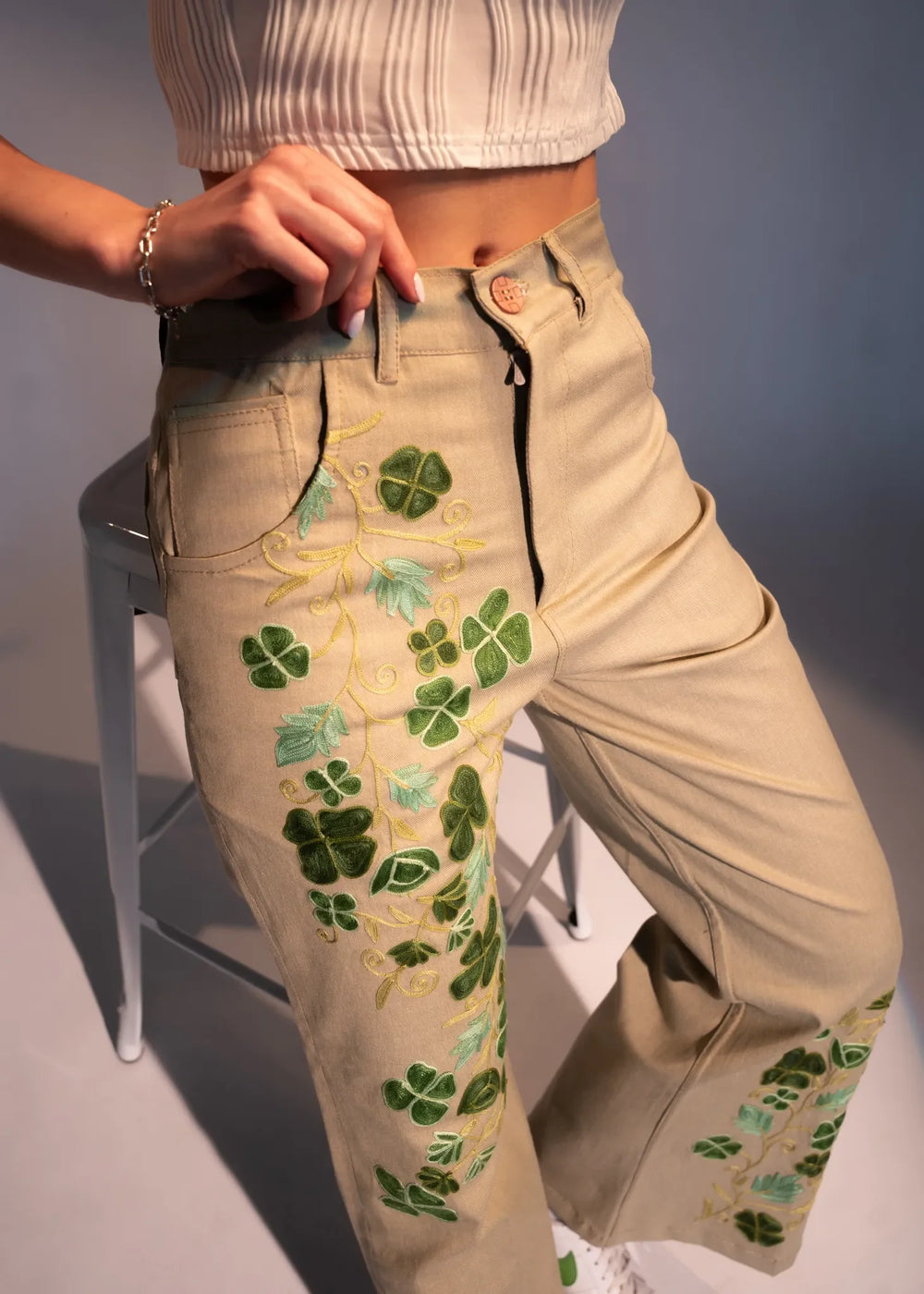 Pantalones de campana de mezclilla verde