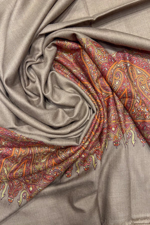 Natural Pure Pashmina Gents Shawl With Hand Sozni Border Design