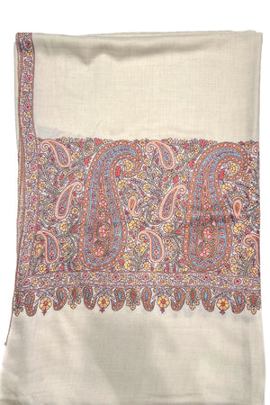 Off-White Pure Pashmina Gents Shawl With Hand Sozni Palla Embrodiery