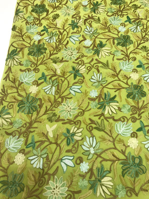 Olive Green DIY Crepe Fabric with Floral Embroidery