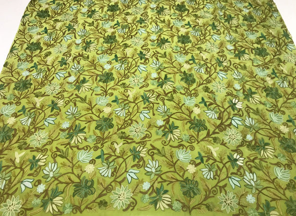 Olive Green DIY Crepe Fabric with Floral Embroidery
