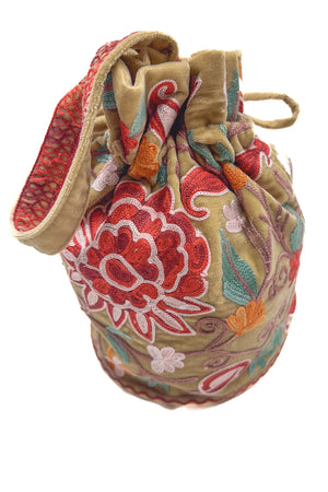 Beige Aari Jaal Embroidered Potli Bag