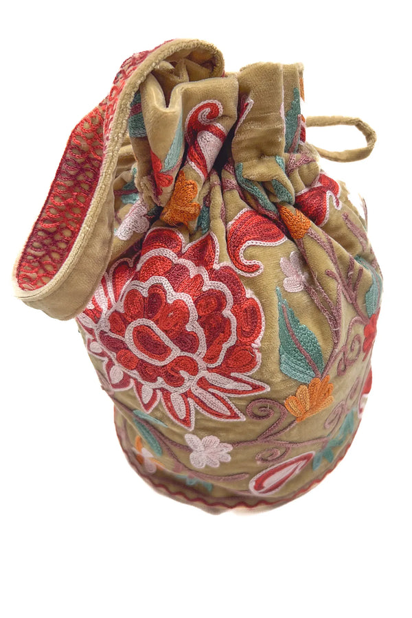 Beige Aari Jaal Embroidered Potli Bag