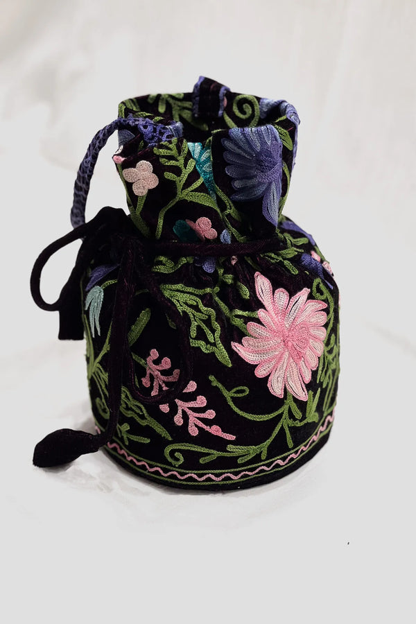 Wine Aari Jaal Embroidered Potli Bag